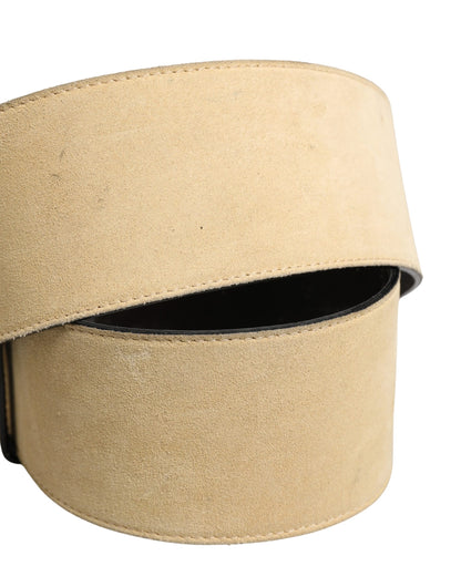 Beige Suede Leather Silver Metal Buckle Belt